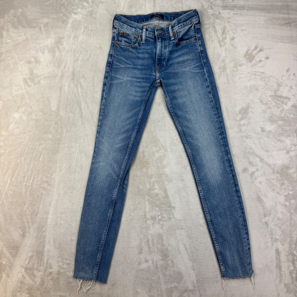 Polo Ralph Lauren Jeans Womens 25x30 Blue Skinny Tompkins Mid Rise Raw Hem Denim